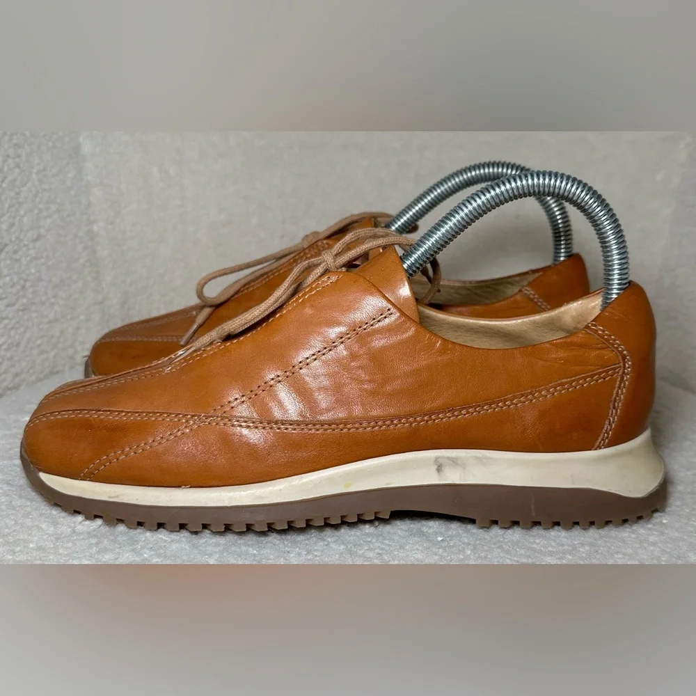 Antica Cuoieria Italian leather sneakers brown tan retro‎ style low profile 6.5 - Picture 2 of 10